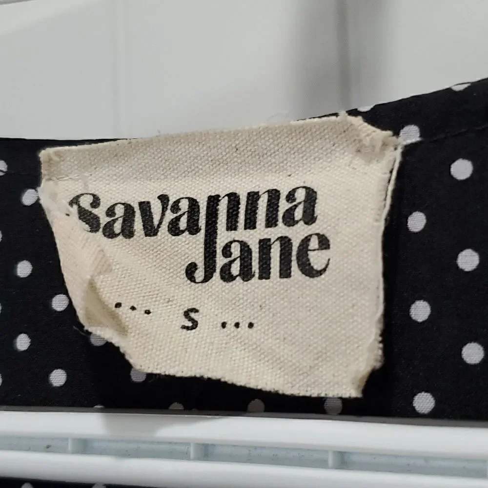 Savanna Jane Shirt Womens Small Black Polka Dot Floral Embroidered - Picture 3 of 5